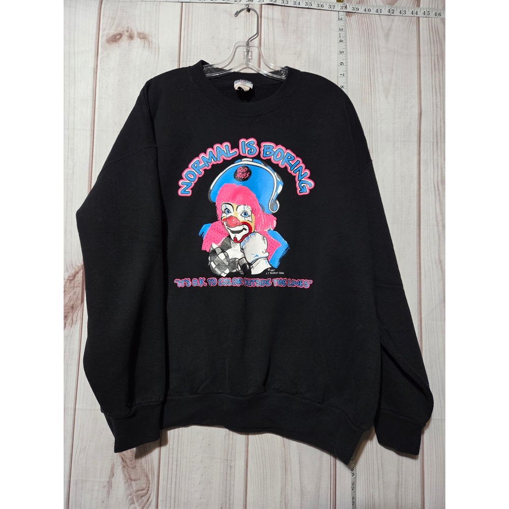 Vintage 90s Normal Is Boring Clown Sweatshirt Ladies 2x Novelty Humor God Rules‎